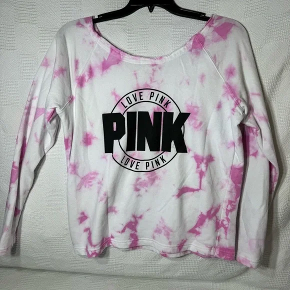 Victoria's Secret Pink Shirt Tie Dye Crew Off Shoulder Shirt Blouse Size Small - Picture 4 of 9
